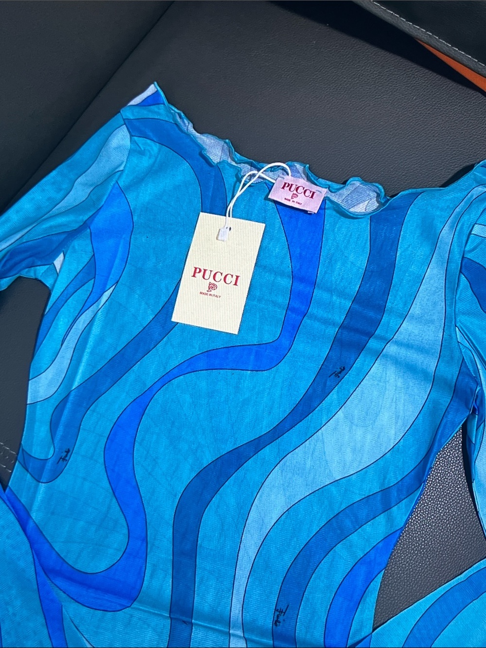 Emilio Pucci Blue Multi-Blue Wave Long Sleeve Top - Picture 3 of 6